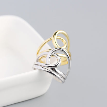 Sterling Silver Geometric Winding Double-layer Ring