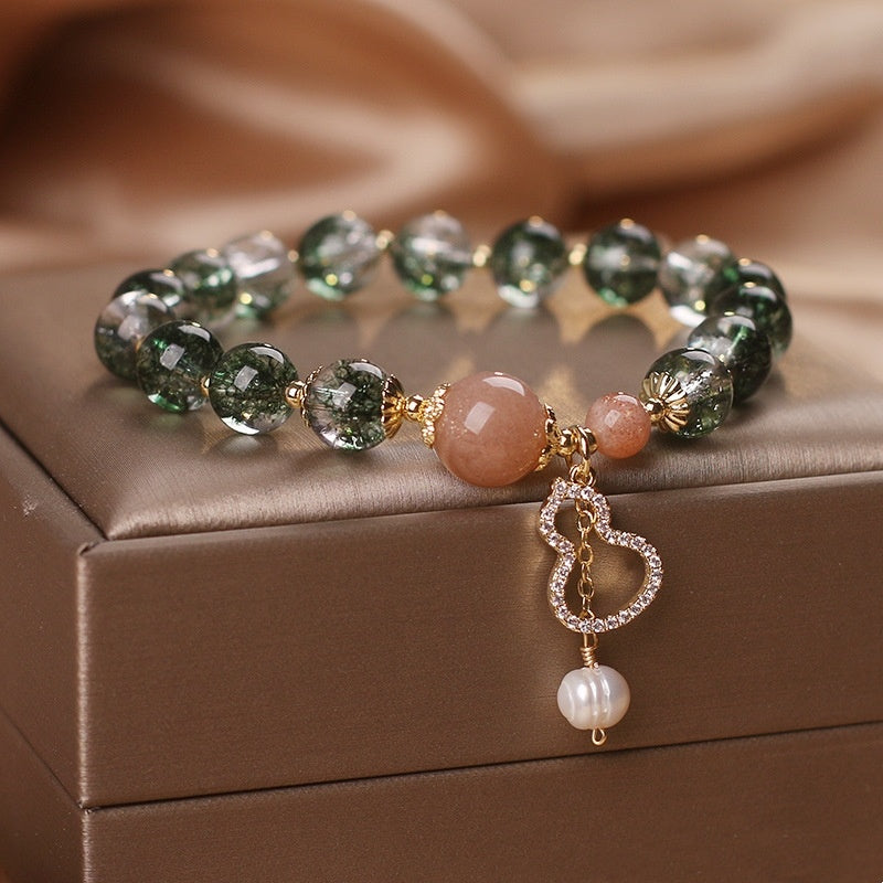 Special-interest Design Green Phantom Quartz Crystal Bracelet Female Fu Lu Gourd