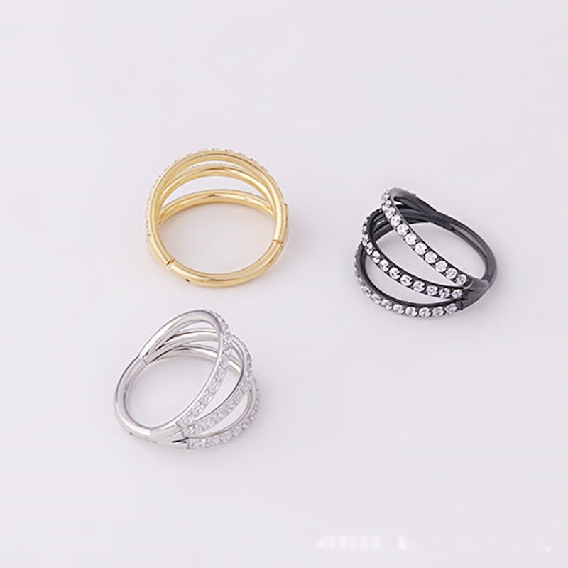 European And American Trendy Piercing Nose Studs Stainless Steel Three-row Seamless Closed Ring Nose Ring