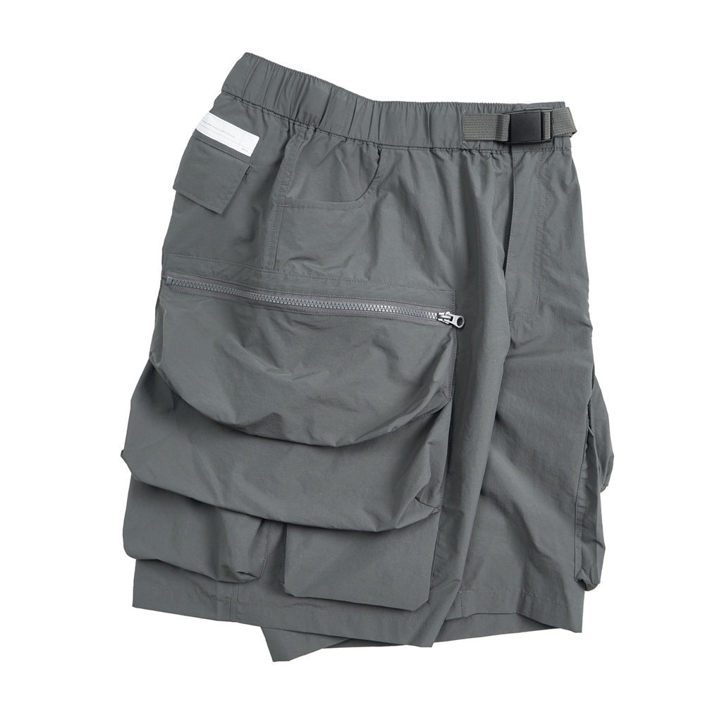 With Belt Workwear Men's Summer Sports Loose Outdoor Large Pocket Zipper Design Wide Leg Shorts