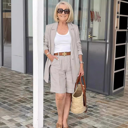 Elegant Cardigan Suit Coat Shorts Two-piece Suit