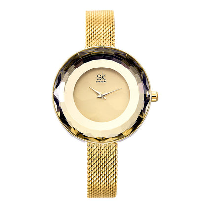 Lady's New Pattern Glass Simple Mesh Belt Quartz Watch