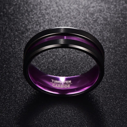 Purple inner ring frosted groove men's ring tungsten carbide