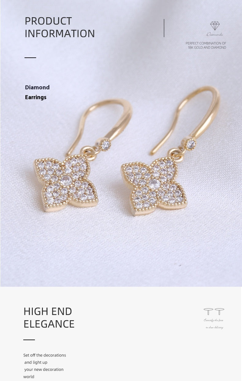 Women's Exquisite Four-leaf Clover Shiny Zircon Flower All-match Light Luxury And Simplicity Earrings