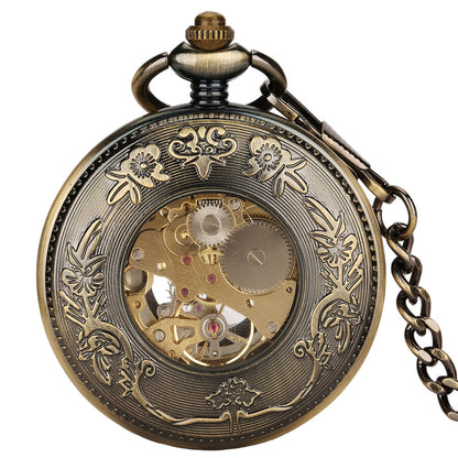 Hollow Pumpkin Ball Flip Mechanical Pocket Watch