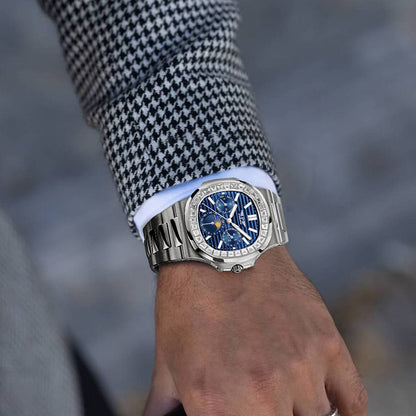 Men's Watch With Diamond Blue Face Large Square Dial