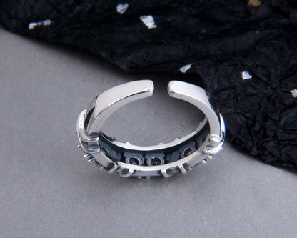 S925 Sterling Silver Hip Hop Retro Distressed Winding Zircon Ring