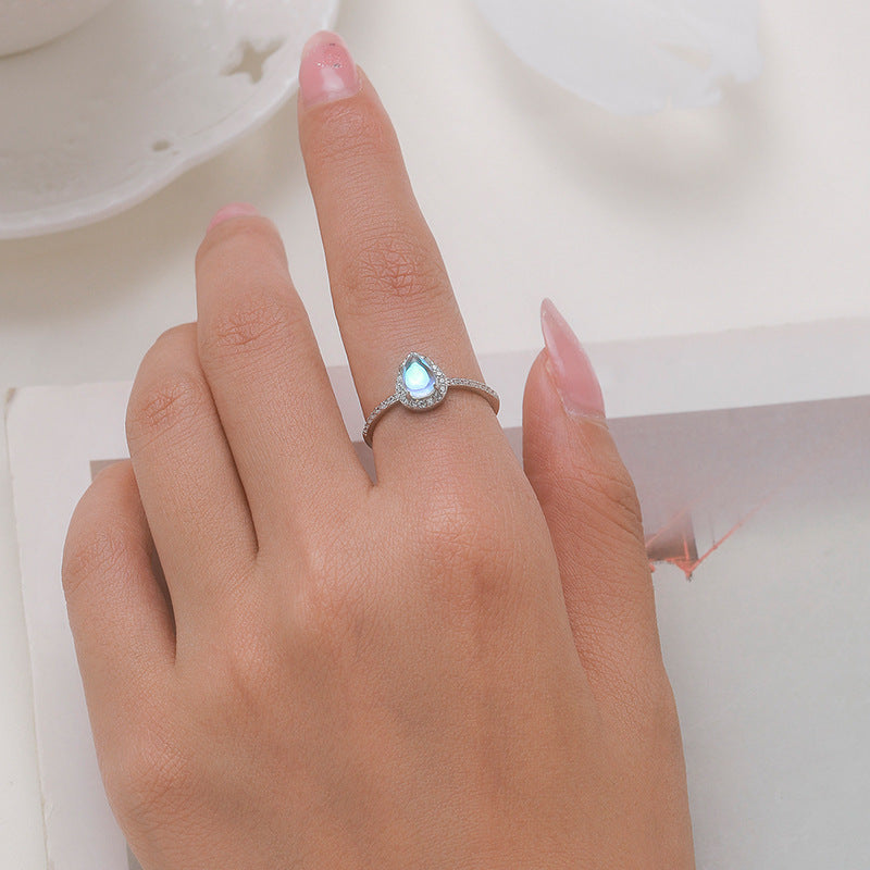 Sterling Silver Inlaid Moonstone Ring Female Niche Design