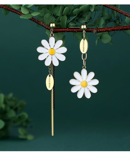 Long Tassel Asymmetric Flower Earrings