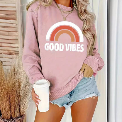 Rainbow Letter Plus Size Round Neck Sweater