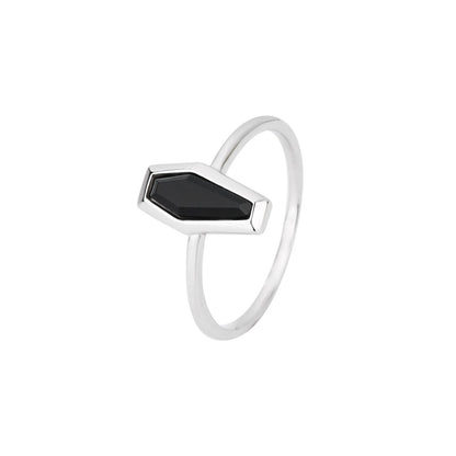 Coffin Shape Black Agate Simple Personality Ring