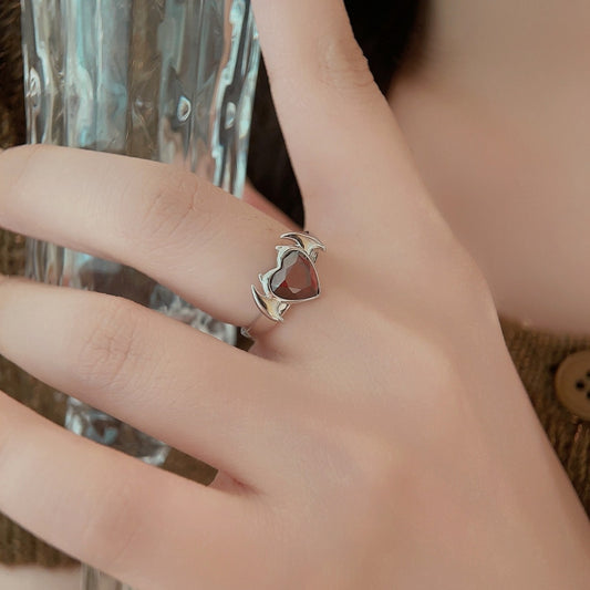 Heart-shaped Bat-shaped Silver Simple Fashion Ring