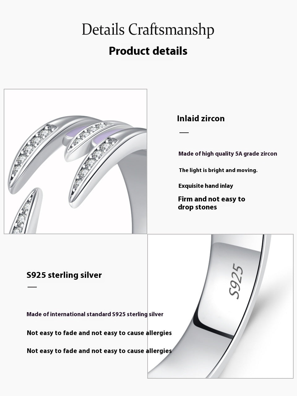 S925 Silver High-grade Enamel Open Ring Personalized Ins Style Stackable
