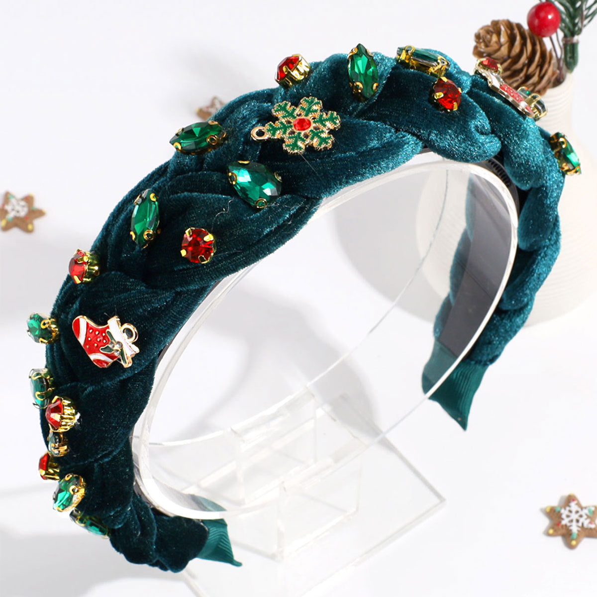 Snowflake Light Luxury All-match Hair Accessories Christmas Wide-brimmed Twist Braid Rhinestone Headband