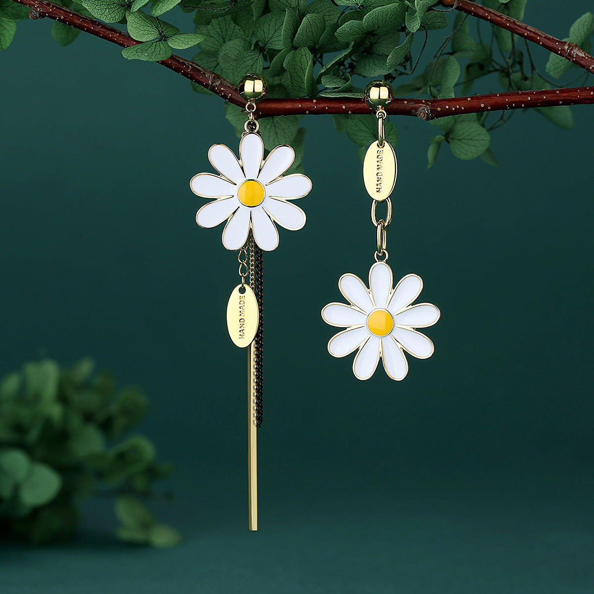 Long Tassel Asymmetric Flower Earrings