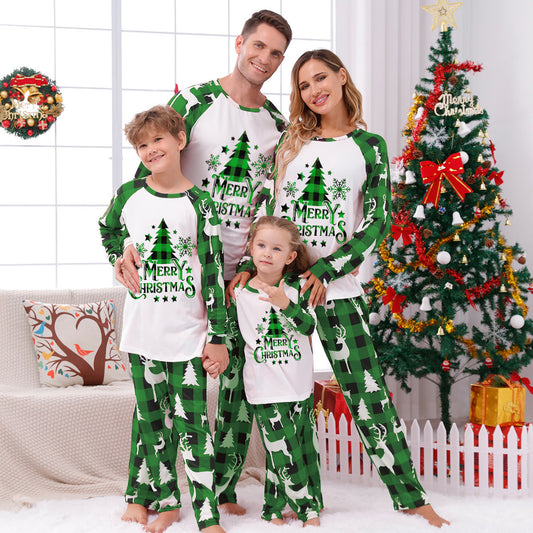 Parent-child Leisure Wear Set Plaid Stitching Printing Christmas