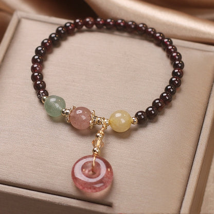 Special-interest Design Lucky Natural Garnet Strawberry Quartz Beaded Bracelet