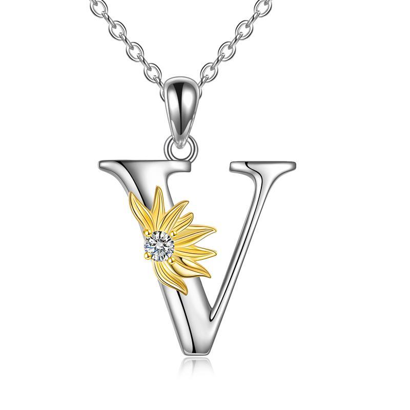 Sterling Silver Initial Alphabet Sunflower A Letter Script Name Pendant Necklace