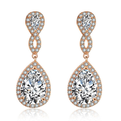 Bridal Banquet Drop-shaped Earrings With AAA Zircon