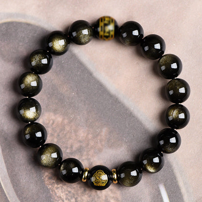 Buddhist Gold Obsidian Zodiac Bracelet