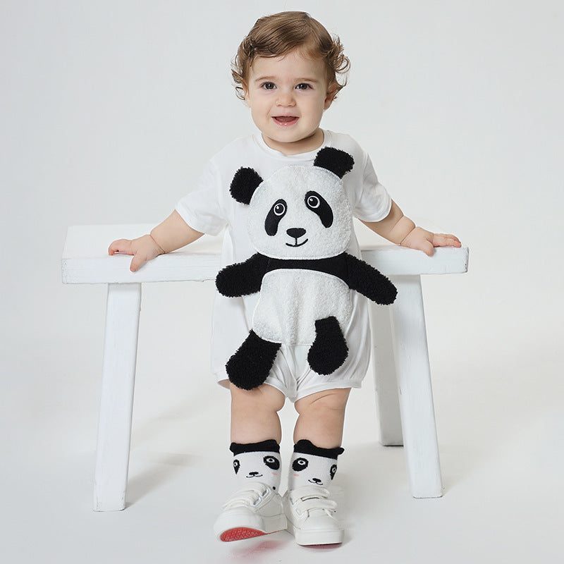 Leisure Short Sleeved Jumpsuit Three-dimensional Panda