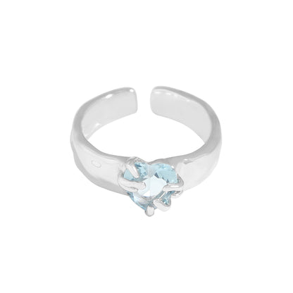 Special Interest Light Luxury Design Irregular Heart Zircon Sterling Silver Ring