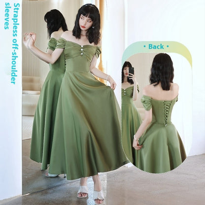 2024 Avocado Green Sisters Group Dress Skirt Women Satin Spring