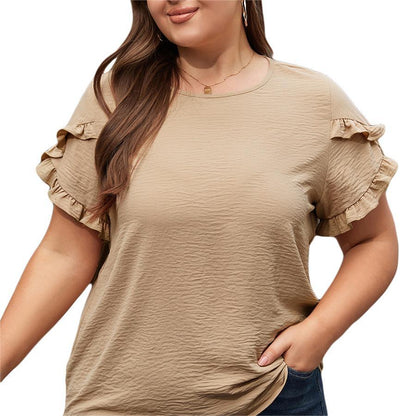 Oversized Loose Fitting Women's Ruffled Short Sleeved T-shirt