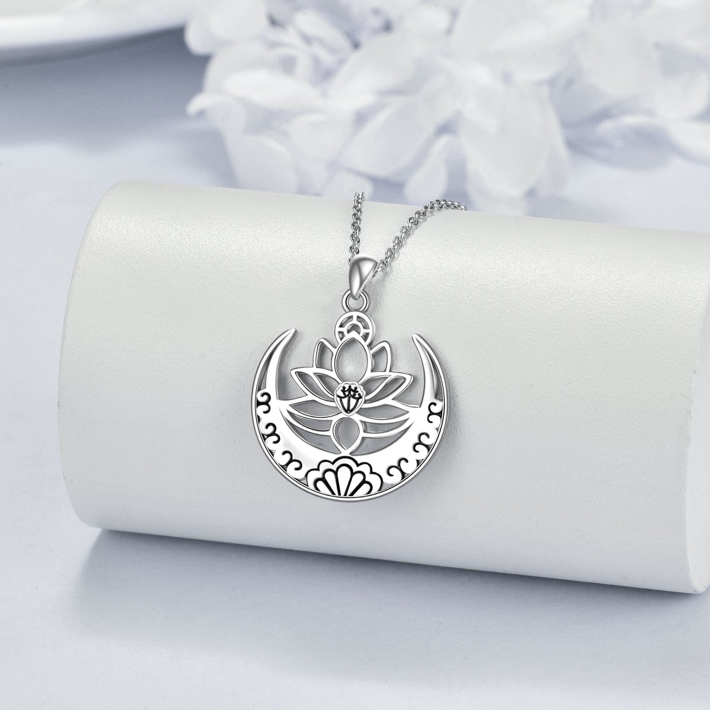 lotus flower/om symbol yoga necklace sterling silver sanskrit symbol  balancing jewelry