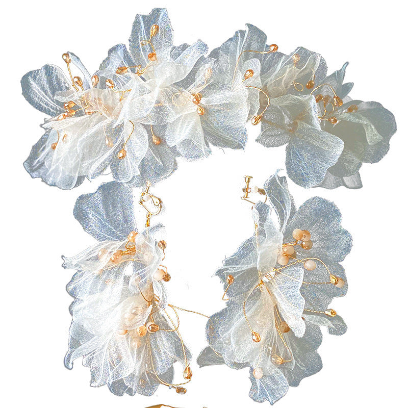 Women's Tulle Flower Headband Earring Set