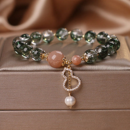 Special-interest Design Green Phantom Quartz Crystal Bracelet Female Fu Lu Gourd