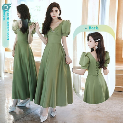 2024 Avocado Green Sisters Group Dress Skirt Women Satin Spring