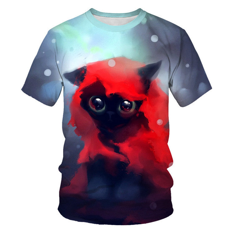 Men And Women Adult Children Cartoon Animal Cat Casual Loose Short Sleeves