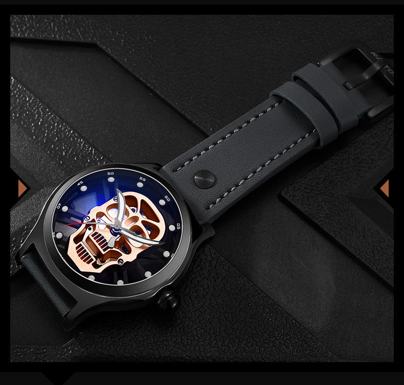 Quartz Watch Genuine Leather Hollow Skull Transparent