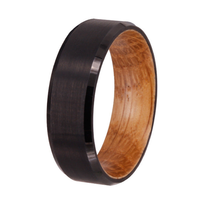 Tungsten Steel Shell With Wine Barrel Wood Inner Ring Ring