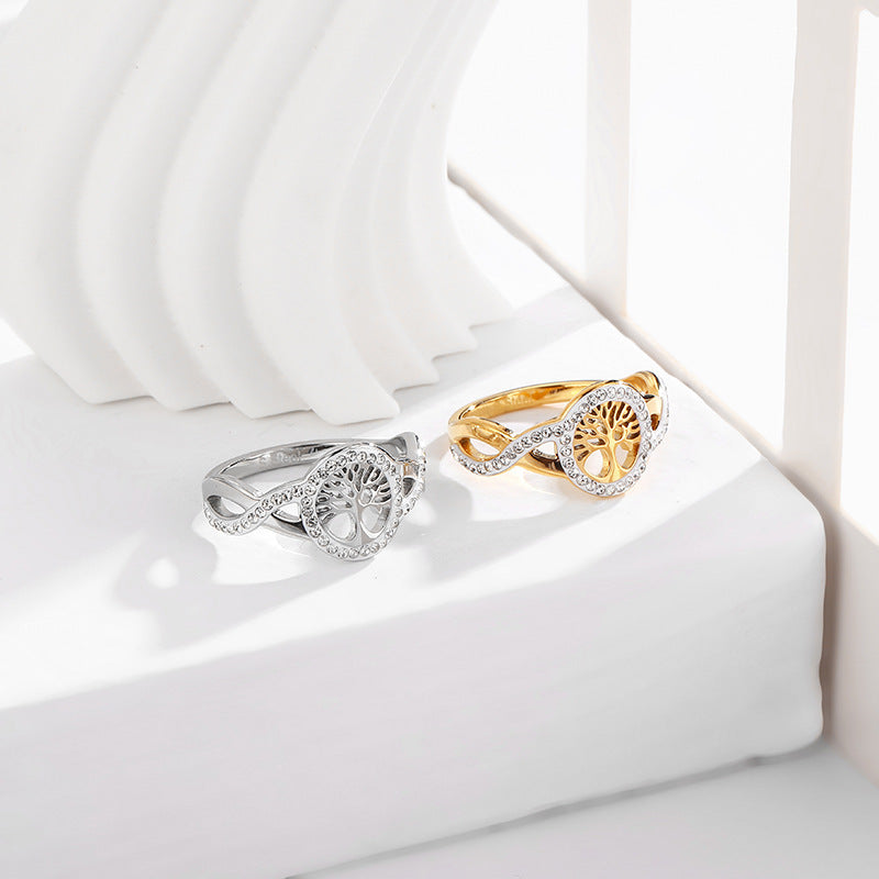 Lucky Tree Stainless Steel Hollow Color Retention Fashion European And American Style Popular Ring