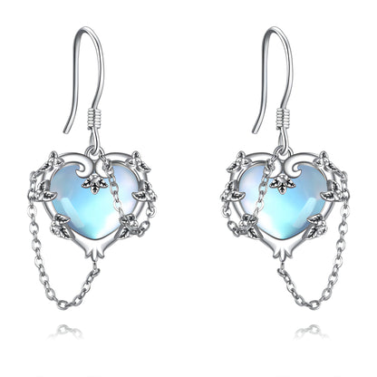 Witches Heart Moonstone Earrings 925 Sterling Silver Jewelry for Women