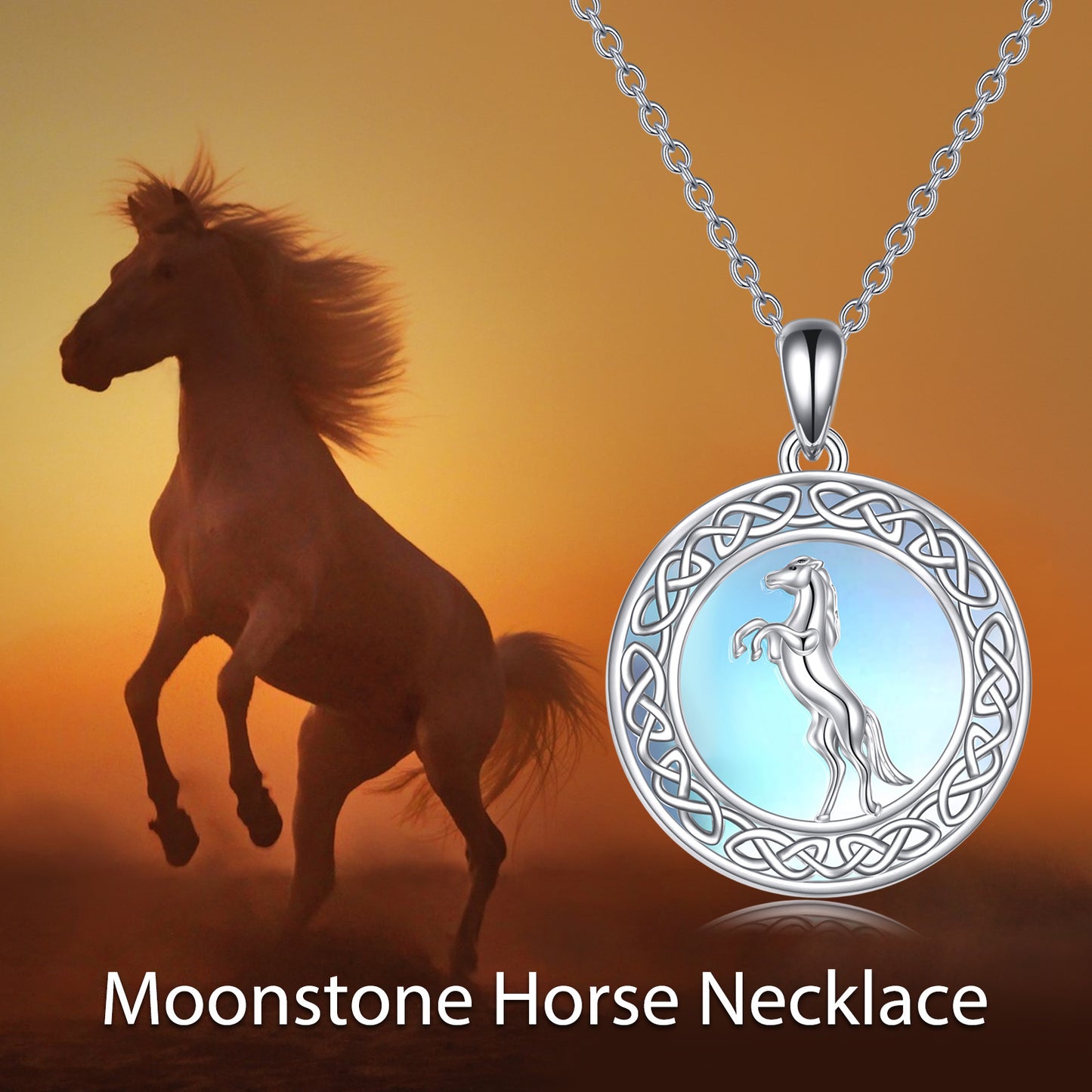 Sterling Silver Moonstone Horse Necklace Irish Celtic Jewelry