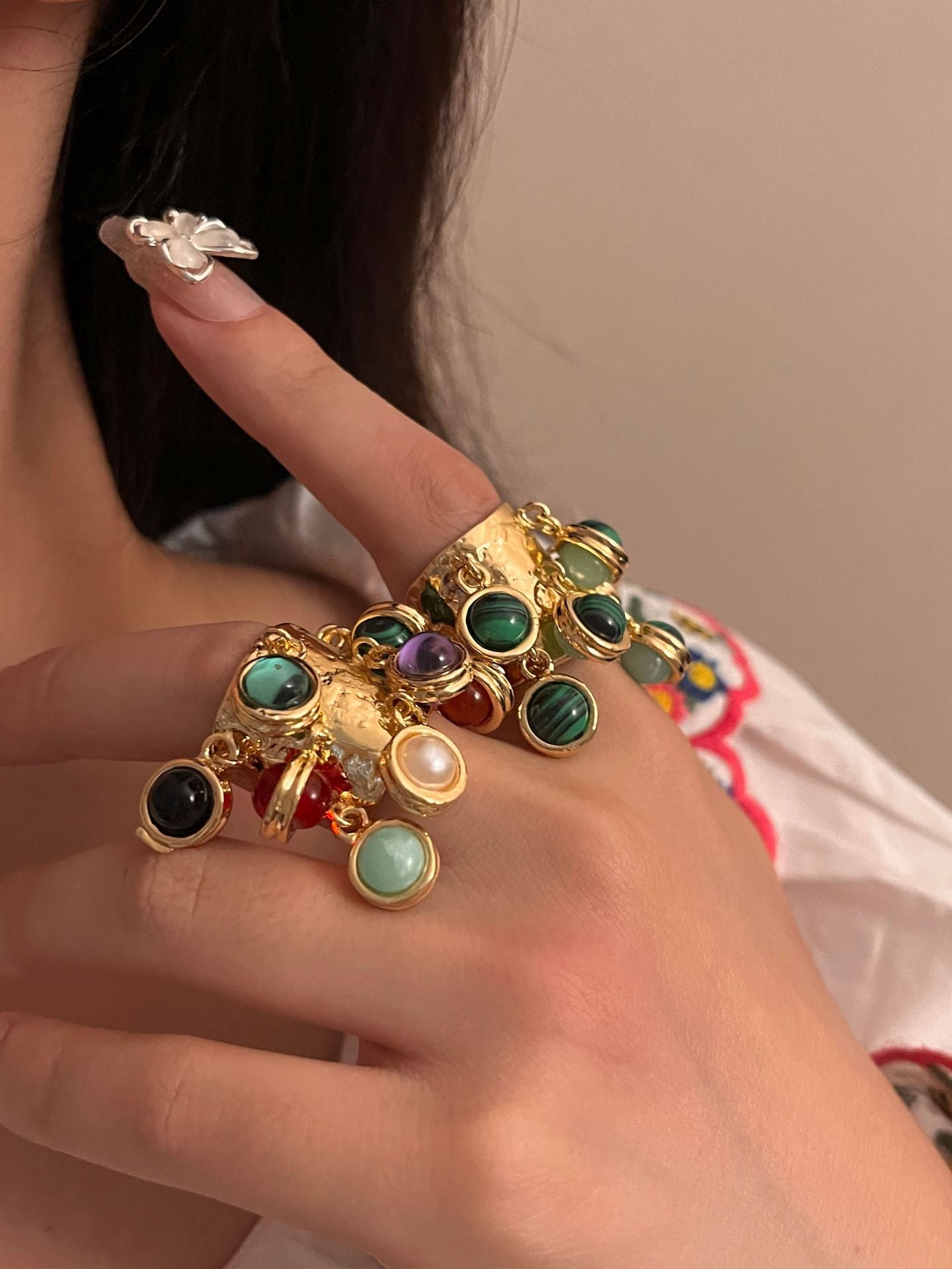 Fashion Vintage Natural Gemstone Peacock Ring