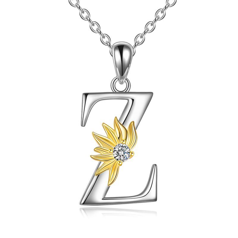 Sterling Silver Initial Alphabet Sunflower A Letter Script Name Pendant Necklace