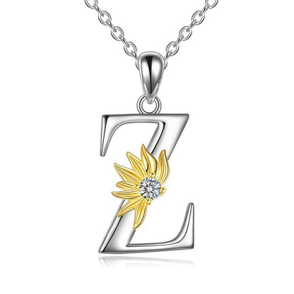 Sterling Silver Initial Alphabet Sunflower A Letter Script Name Pendant Necklace