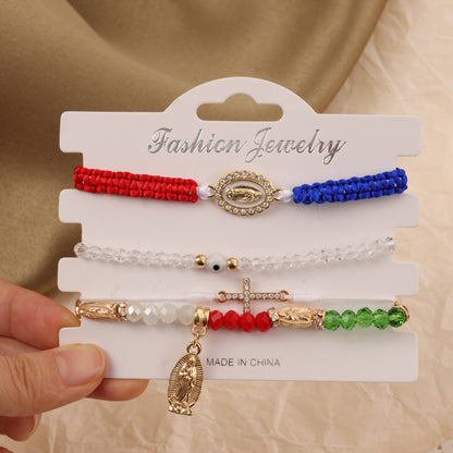 Cross Border Hot Selling Four Piece Set Of Bohemian Style Virgin Mary Beaded Rope Set Bracelet