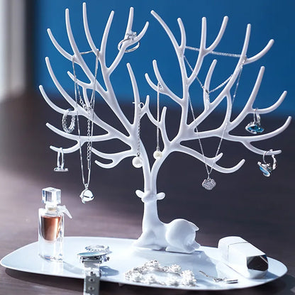 Deer Jewelry Display Stand Earrings Necklace Ring Jewelry Display Tray Jewelr Crystal Handle Antlers Jewelry Display Stand With Storage Drawer And Tray, Tree Tower Rack Hanging Organizer