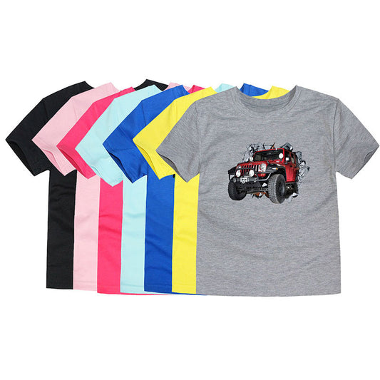 Children's Short-sleeved Cotton Heat Transfer T-shirt For Boys And Girls