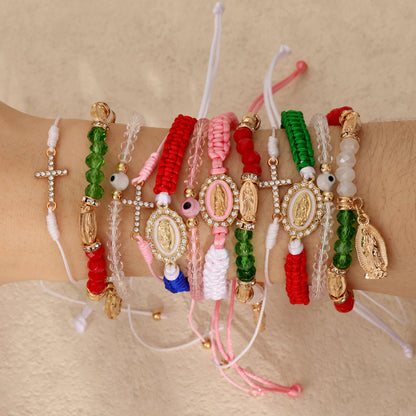 Cross Border Hot Selling Four Piece Set Of Bohemian Style Virgin Mary Beaded Rope Set Bracelet