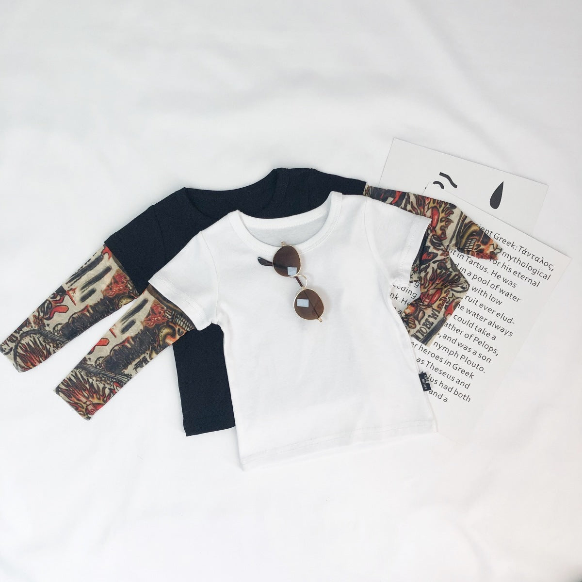 Boy's Floral Arm Tattoo Long-sleeved T-shirt Top