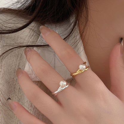 Korean Style 925 Sterling Silver Pearl Ring