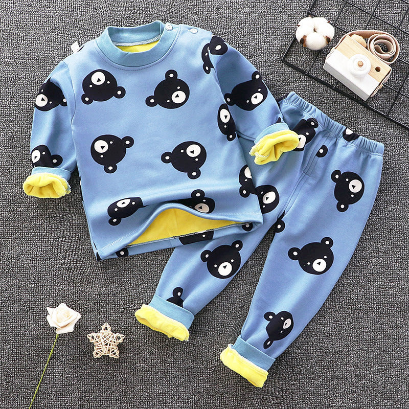 Children's Thermal Underwear Suit Fleece-lined Thickened Boys Girls Autumn Clothing