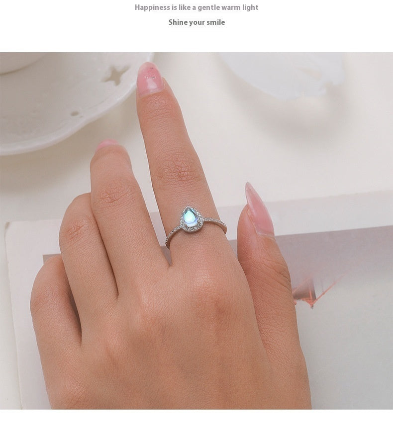 Sterling Silver Inlaid Moonstone Ring Female Niche Design