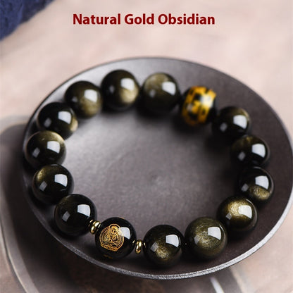 Buddhist Gold Obsidian Zodiac Bracelet